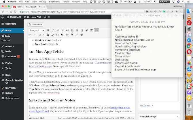 Apple Notes-Funktionen - Mac Floating Window