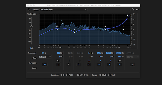 Parametrischer Equalizer-Effekt von Premiere Pro