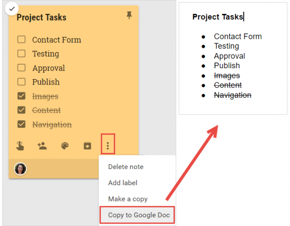 Verwendung von Google Keep für einfaches Projektmanagement GoogleKeepCopyToDocs Web