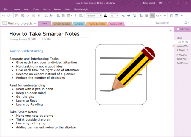 Gliederung in OneNote 2016