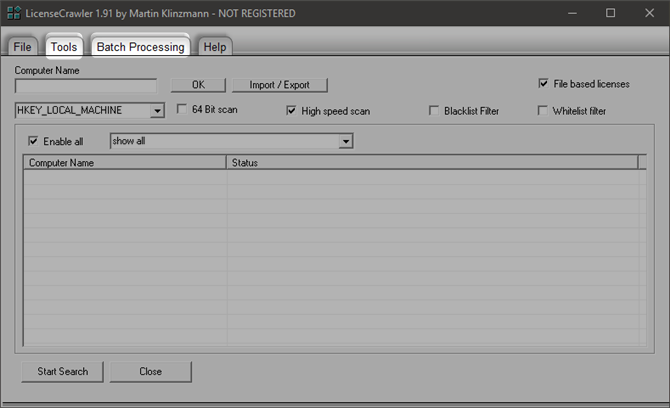 3 Tragbare Anwendungen zum Auffinden von Serienschlüsseln auf Ihren Windows-PC-Tools Registerkarten für die Stapelverarbeitung licensecrawler 670x408