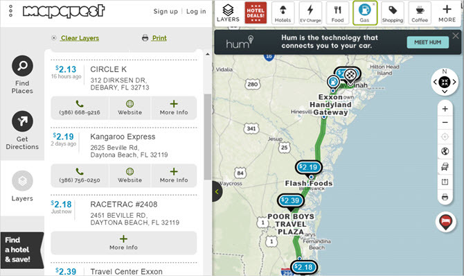 mapquest planer gas web