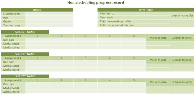 Druckbarer Homeschool-Fortschrittsbericht