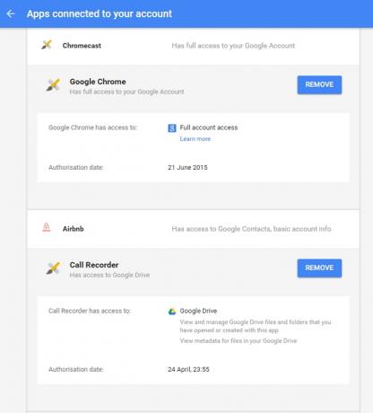 Screenshot von Google Connected Apps