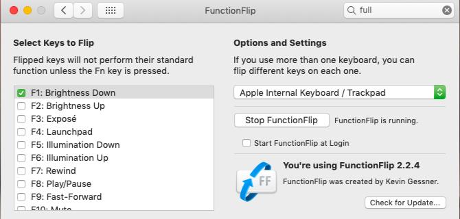 Einstellungsbereich für die FunctionFlip-App unter macOS