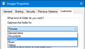 Windows 10 File Explorer-Ordnertyp