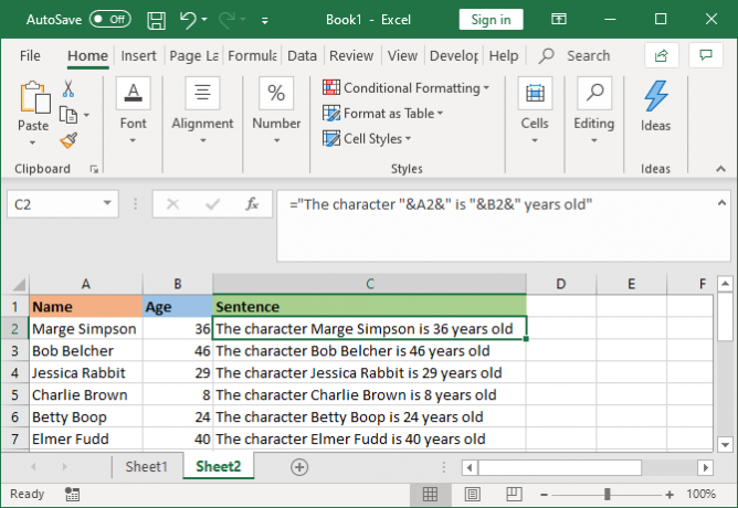 Excel kombinierte Zellen mit zusätzlichem Text