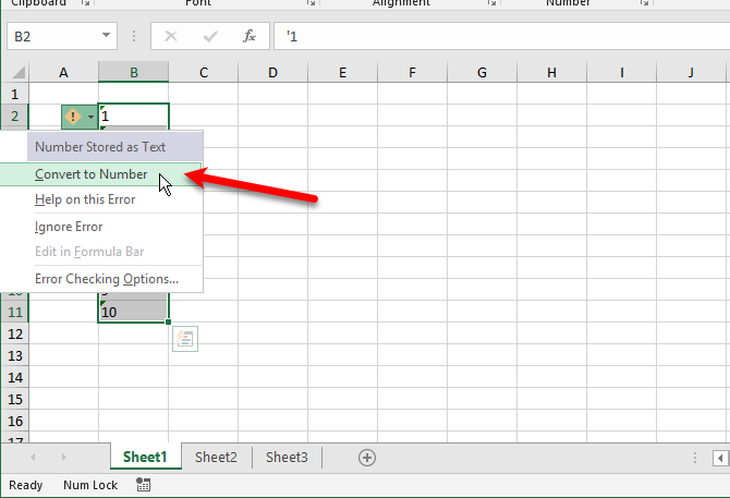 Excel-Textfunktionen - Wählen Sie in Spalte in Zahl konvertieren