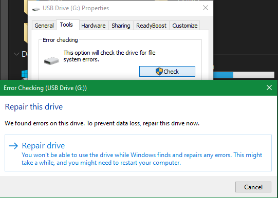 Windows USB-Laufwerk reparieren
