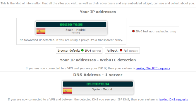 IP-Dichtheitsprüfung eines VPN in Spanien