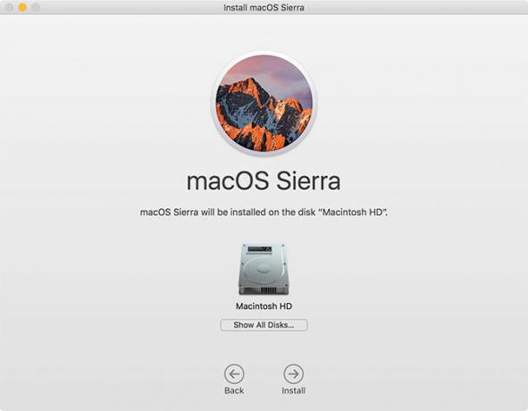 Installationsaufforderung von MacOS Sierra