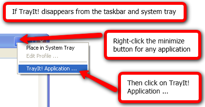 Minimieren Sie Programme in der Taskleiste mit TrayIt! wenn Trayit verschwindet