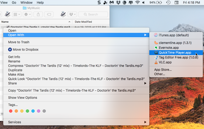 Öffnen Sie eine Audiodatei mit QuickTime auf dem Mac