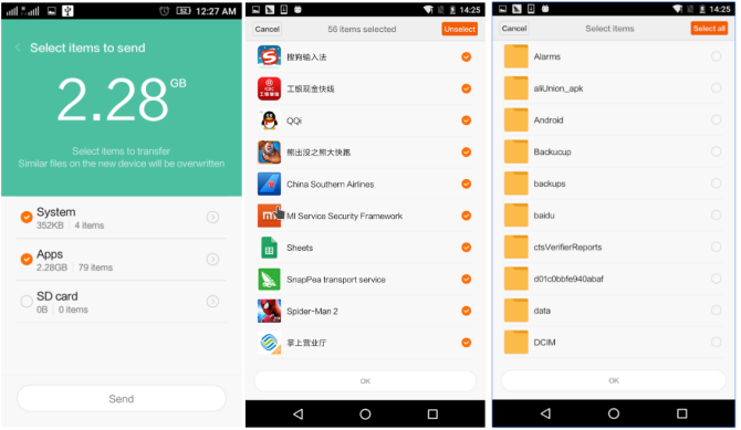 Android-Versionen Xiaomi Mi Mover