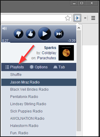 SoundControl Beta für Pandora - Dropdown mit Wiedergabelisten