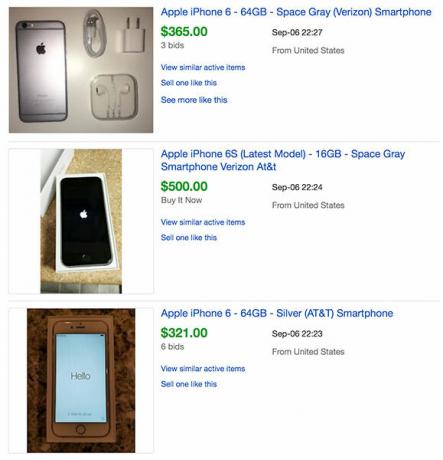 Bei eBay verkaufte iPhones Preise