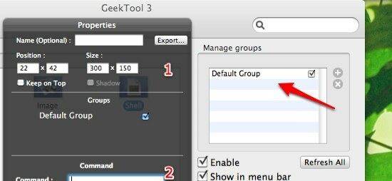 GeekTool - Anzeigen von Systeminformationen auf einem Mac in den Eigenschaften und Gruppen von Style 02b