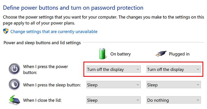 So deaktivieren Sie einen Laptop-Bildschirm in Windows 10 mit dem Netzschalter Windows 10 Power Screen