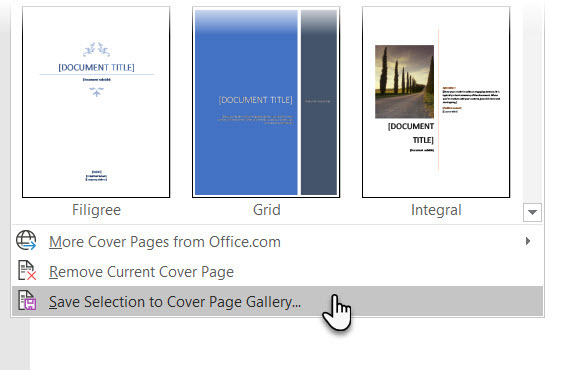 Deckblatt in der Microsoft Word-Galerie speichern