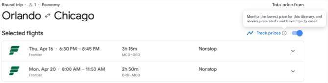 Google FlightsTrack-Preise Toggle Exact Flight