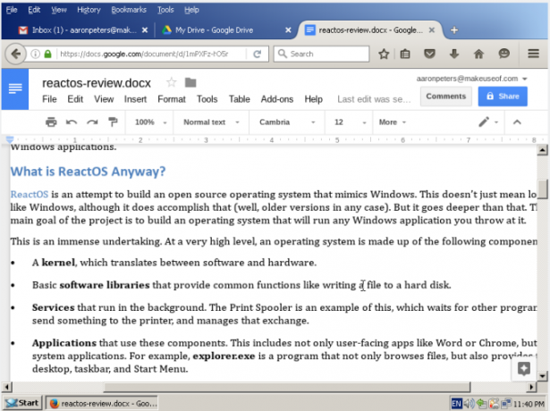 Reactos Bewertung Firefox Googledoc