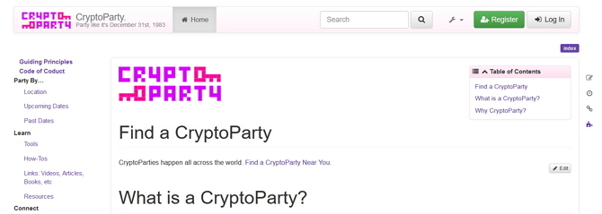 3 Gründe, optimistisch über die Zukunft der Online-Datenschutz-Cryptoparty-Website zu sein Screenshot