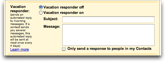 Google Mail Vacation Responder