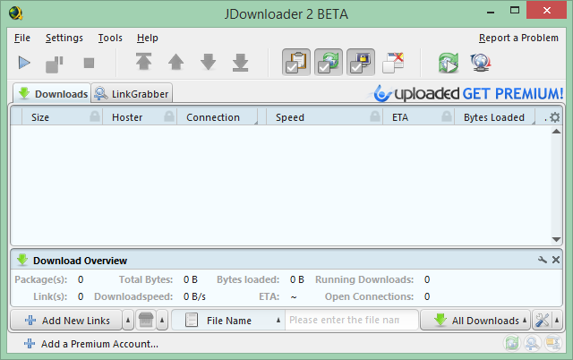 Dies ist eine Bildschirmaufnahme der JDownloader-Oberfläche. JDownloader ermöglicht bessere Downloads.