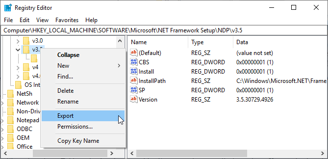 Windows-Registrierungs-Exportschlüssel