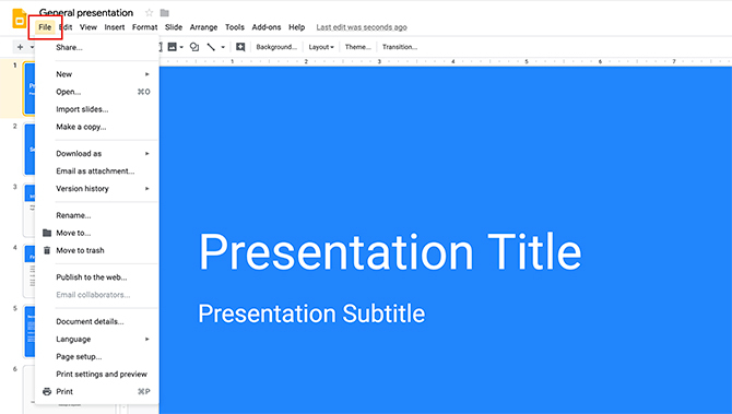 So erstellen Sie eine Präsentation Google Slides File Menu