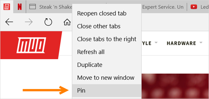 Microsoft Edge Pin Tab