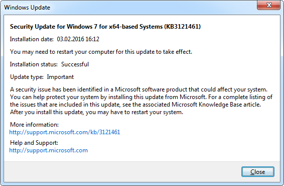 Details zum Windows 7-Update-Verlauf