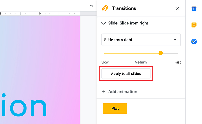 Übergänge in Google Slides erstellen Auf alle Folien anwenden