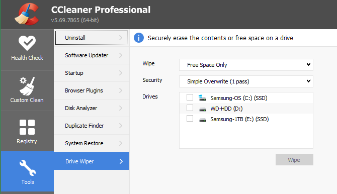 CCleaner Drive Wiper