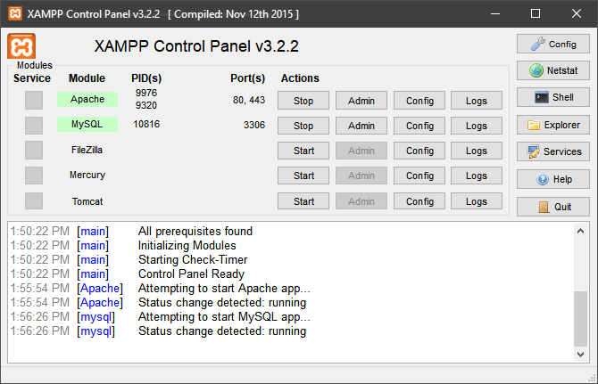 xampp-Bedienfeld