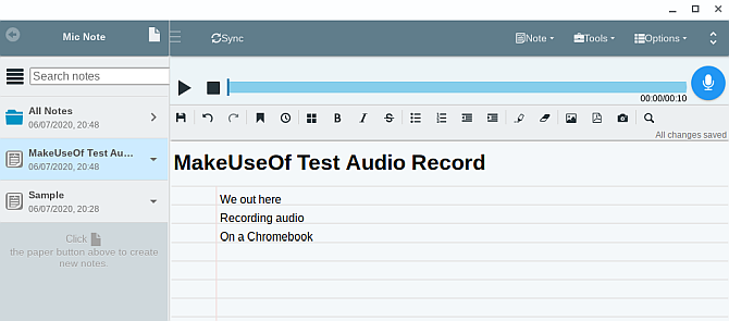 Mikrofon Note Chromebook Audioaufnahme