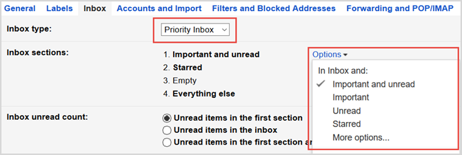 Posteingang mit Priorität für Google Mail-Einstellungen