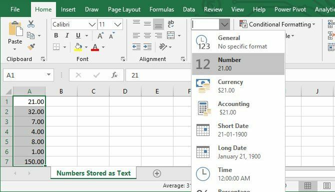 Konvertieren Sie Text in Excel über das Menüband in Zahlen.