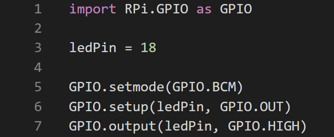 Code zum Einrichten und LED zum Ausgeben über das RPi. GPIO-Bibliothek