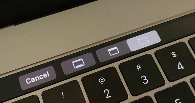 Screenshot-Optionen in der MacBook Pro Touch Bar