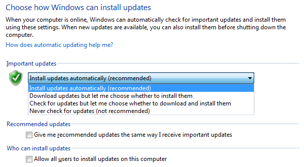 Windows Update-Optionen