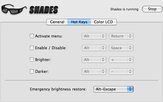 02c Shades PrefPane - Hotkeys