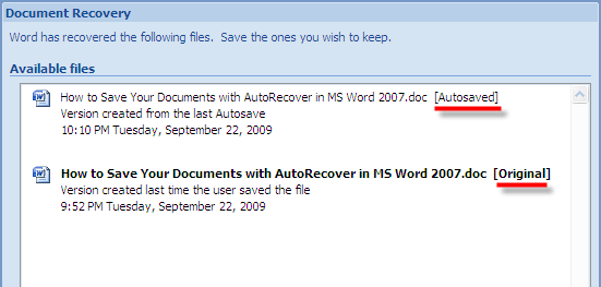 Autorecover-Wort