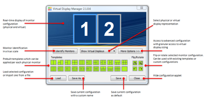 Virtual Display Manager mit Optionen