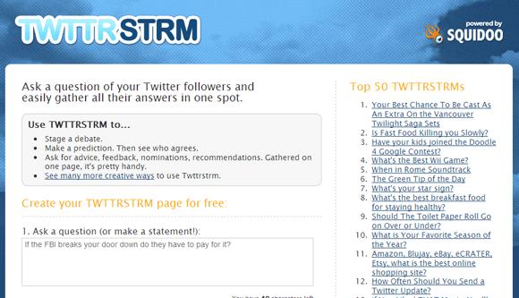 6 Twitter Web Apps, um Fragen von einer Twitter-Crowd zu stellen twttrstrm