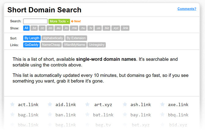 Finden Sie kurze, verfügbare Domain-Namen mit einem Wort