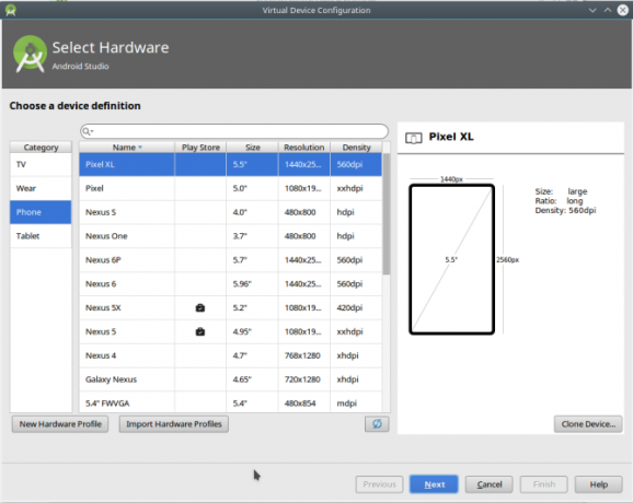 Android-Versionen Studio Avdmanager Hardware