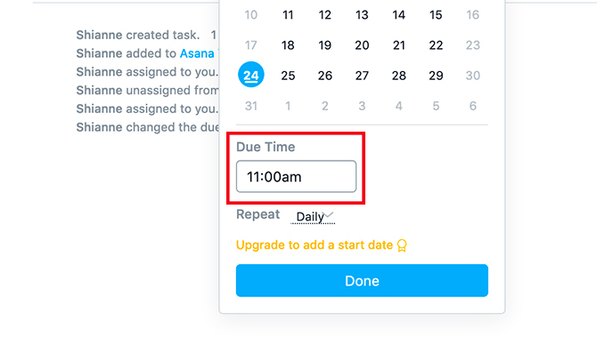 Asana-Projekt erstellen Fälligkeitsdatum zuweisen Uhrzeit