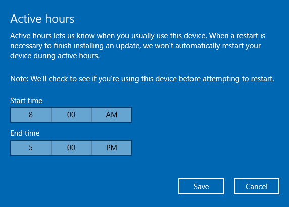 Windows 10 aktualisiert die aktiven Stunden