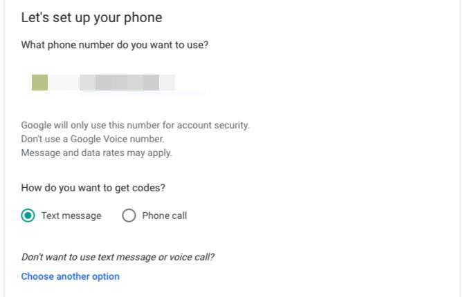 Fügen Sie während der 2FA-Einrichtung für das Google-Konto eine Telefonnummer hinzu